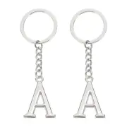 2Pcs Initial Letter Keychain Letter A-Z Keychain A Pendant Key Ring Silver