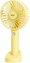Leona Co Mini Handheld Fan, Portable Fan USB Rechargeable Eyelash Fan 3 Speeds Wind Makeup Fan Cute Small Fan with Base for Hand Held Desk Travel Beach Office (Yellow)