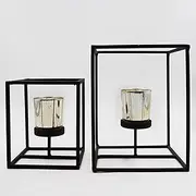 Hosley® Red Glass Tealight Candle Holders Black Tealight Candle Holders with Glass Holders Perfect for Home Decor, Birthday, Wedding, Parties,Tabletop,Centerpiece Pack of 2, with Pack of 2 Tealights