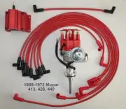 MOPAR 413-426-440 Red SMALL Cap HEI Distributor, 50K COIL & Spark Plug Wires USA