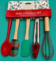 KIDS ADULT HOLIDAY 5 MINI BAKING COOKING UTENSILS TONG SPATULAS WHISK SPOON NEW