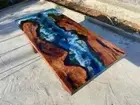 Custom Made Epoxy Wooden Table With Metal Legs