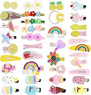 38Pcs Baby Girls Hair Clips, BetterJonny Fully Lined Alligator Hair Rainbow Accessories Cute Cartoon Fruit Dessert Barrettes for Toddlers Girl Teens Kids