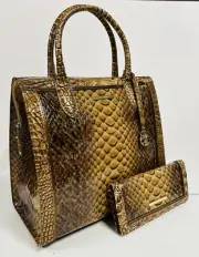 BRAHMIN NWT ~ MACCHIATO MANSOURI CAROLINE SATCHEL & ADY WALLET~ GENUINE LEATHER