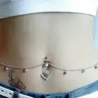Women Rhinestone Dangle Navel Piercing Belly Button Ring with Waist Chain Belt