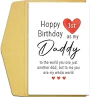 Qiliji First Birthday As My Daddy Card, New Dad 1st Birthday Card from Baby Boy Girl, Cute First Dad Birthday Card for New Daddy from Son Daughter