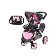 Bayer Twin Star Doll Pram Pink & Black With Pink Bow For Dolls Up To 46cm