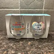 Life Is Good Stemless Wine Glasses Set of 2 Love is Everywhere NEW
