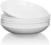 ALLUSEIT Pasta Plates, 38oz | 1100ml Large White Porcelain Pasta Bowls Set of 6, Ceramic Deep Plate for Serving Salad Dinner Stir-Fries Fruit etc. Microwave-Safe, Φ9inch | 23cm