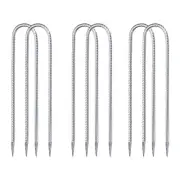 6 Pcs 12" Trampolines Wind Stake, U Shape Rebars Stakes, Silver Tone