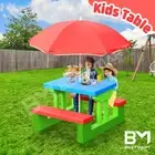 Multi-Colour Kids Picnic Table Outdoor Indoor Play Bench Chair Set w/Umbrella