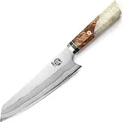 MITSUMOTO SAKARI 21 cm Japanese Kiritsuke Chef Knife, Hand Forged 67 Layers 440C Damascus Steel Kitchen Knives, Professional Meat Sushi Chef's Knife (White Pomegranate Handle and Gift Box)