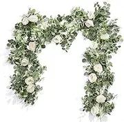 Der Rose 2 Pack 13Ft Artificial Eucalyptus Flower Garland with Fake Rose Flower Vine Seeded Eucalyptus Leaves Greenery Garland for Wedding Table Runner Backdrop Party Centerpiece Room Decor (White)