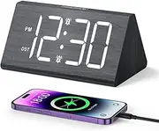 ORIA Wooden Alarm Clock, Large Display LED Clock with Colorful Ambient Light, 5 Level Brightness, 3 Level Volume, Snooze, DST, 12/24H, Wood Digital Desk Clock Bedside Clock for Home, Office