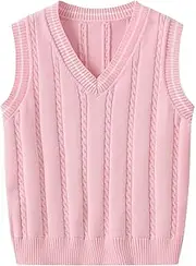 [Generic] Boys Tops 14 Kids Autumn and Winter V Neck Sisal Pattern Sleeveless Knit Top Long Sleeve Tee Shirt