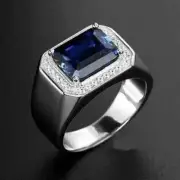 3CT Emerald Cut Lab Created Sapphire Men's Wedding Ring In 14K White Gold Plated