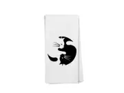 Cute Black and White Dog cat Circle Funny Round Waffle Kitchen Towel Dish Tow...