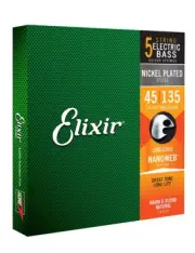 Elixir 14207 Nanoweb Nickel Electric 5 String Bass Set, Light/Medium 45-135