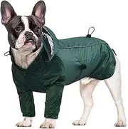 LeLePet Dog Raincoats Waterproof with Legs, Adjustable Hooded Drawstring Dog Jacket with Leash Hole, Reflective Pet Poncho Rain Coat for Small Dogs Keep Warm During Colder, Rainy Weather ArmyGreen S