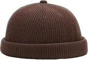 [Wedhapy] Beanies Hats Docker Hat Warm Adjustable Dome Docker Hat Knitted Brimless Hat Vintage Type Winter Hat Roll up Edge Skullcap for Men Black