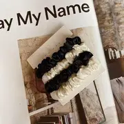 Set of 4: Shirred Silk Hair Tie (various designs) Type D - Set of 4 - 2 Pcs Black & 2 Pcs White - One Size
