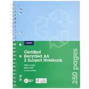 J.Burrows Recycled A4 2 Subject Notebook 250 Page