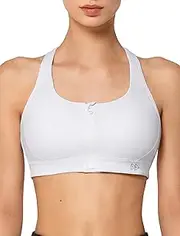 [Yvette] Racerback Sports Bras for Women High Impact Front Zip Supportive Wireless Workout Bra