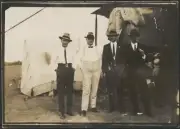 Portrait of four unidentified men near canvas tent 1919 AVIATION OLD PHOTO