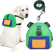 Bagentry Adjustable Dog Backpack Harness with Leash & Poop Bag Dispenser, Waterproof Dog Saddle Bag, Pets Self Carrier Dog Harness Bag for 17-33 Lb Medium Doggy Travel Hiking Walking (Green)
