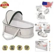 Lightweight Travel Bassinet with Mosquito Net - Portable Baby Crib, Light Grey
