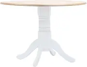 Dining Table, Round Coffee Table, Solid Rubber Wood Side Table for Home, Dining Room, Living Room, 106 x 75 cm, White and Brown