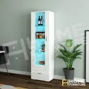 Tall Chest of Drawer Side Cabinet Storage Drawer with Thick Glass Shelves White