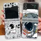 For Galaxy Z Flip 6 5 4 3 Cartoon Astronaut Clear Case Shockproof Folding Hard