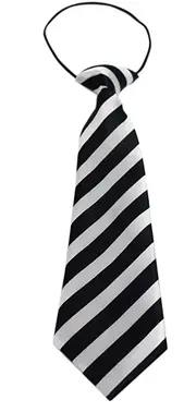 Kids Boys Black & White Patterned Elastic Neck Tie - Thick Diagonal Stripe