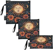 RPLIFE Sun and Moon Sunflowers Snack Bag and Sandwich Bags Reusable Washable Food Storage Pouch with Zipper for Kids Students Adults (Set of 3: S/M/L)