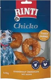 Rinti - Chicko Chewing Ring Mini | Bite-Resistant Permanent Chew Rings with Dental Care Complex for Small to Medium Adult Dogs Dog Snack Without Artificial Additives in Fresh Bag | 9 x 150 g Chicken
