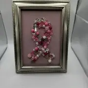 Framed Jewelry Art Breast Cancer Heart Handmade One Of A Kind 5x7