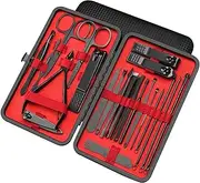 Nail Clipper Kit,Mens Nail Grooming Kit,23Pcs Black Stainless Steel Multifunctional Portable Manicure Kit for Men,Nail Cutter Kit with Travel Case