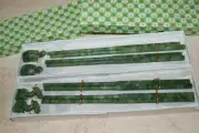 4 Pair Vintage Nephrite Natural Jade Chinese Chopsticks w/ Turtle & Dragon Rests