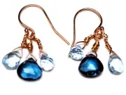 TOPAZ SKY London Blue & Sky Blue Topaz Briolette 12k Gold Fill 1” Earrings E429