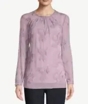 Chico’s Tonal Embroidery Crinkle Top Women’s Size L /2 Chiffon Peasant unlined
