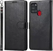 [Cavor] for Samsung Galaxy A21S Wallet Case for Women Flip Folio Kickstand PU Leather Case with Card Holder Wristlet Hand Strap Stand Protective Cover for Galaxy A21S 6.5'' Phone Cases-Black