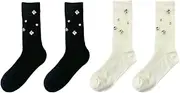 [zaoalife] 2 Pack Ankle Socks Breathable Cotton Crew Socks,Women Socks Cotton Cute Socks Rhinestone Socks,Aesthetic Socks Mid Calf Socks, White