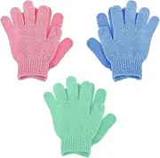 Sibba 6 Pieces Exfoliating Wash Mitts Dual Texture Bath Gloves for Shower Body Scrub Exfoliating Dead Skin Exfoliating Glove Natural Loofah Washcloth