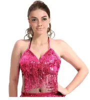 Adult Sequin Fringe Top in Hot Pink
