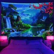 Large Wall Art Blacklight Poster UV Reactive Tapestry Wall Hanging Landscape