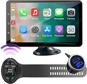Upgraded Aple Wireless Carplay, Steering Wheel Remote Control, 9 Inch IPS Touch Screen, Bluetooth Wireless Aple Carplay and Andid Auto Listen to The Music Navigation Answer Phone