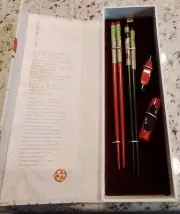 Original Japanese Vintage Set Of 2 Chopsticks with Rests Rare