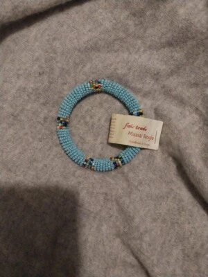 Handmade Maasai Light Blue Multicolored Beads Bracelet Bangles East Africa Kenya