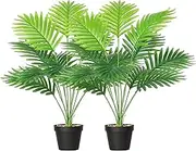 SOMYTING Set of 2 Artificial Areca Palm Plants in Pots, Fake Plants Artificial Floor Plants Fake Tropical Palm Tree Faux Greenry Plants for Indoor Outdoor Home Office Room Decor
